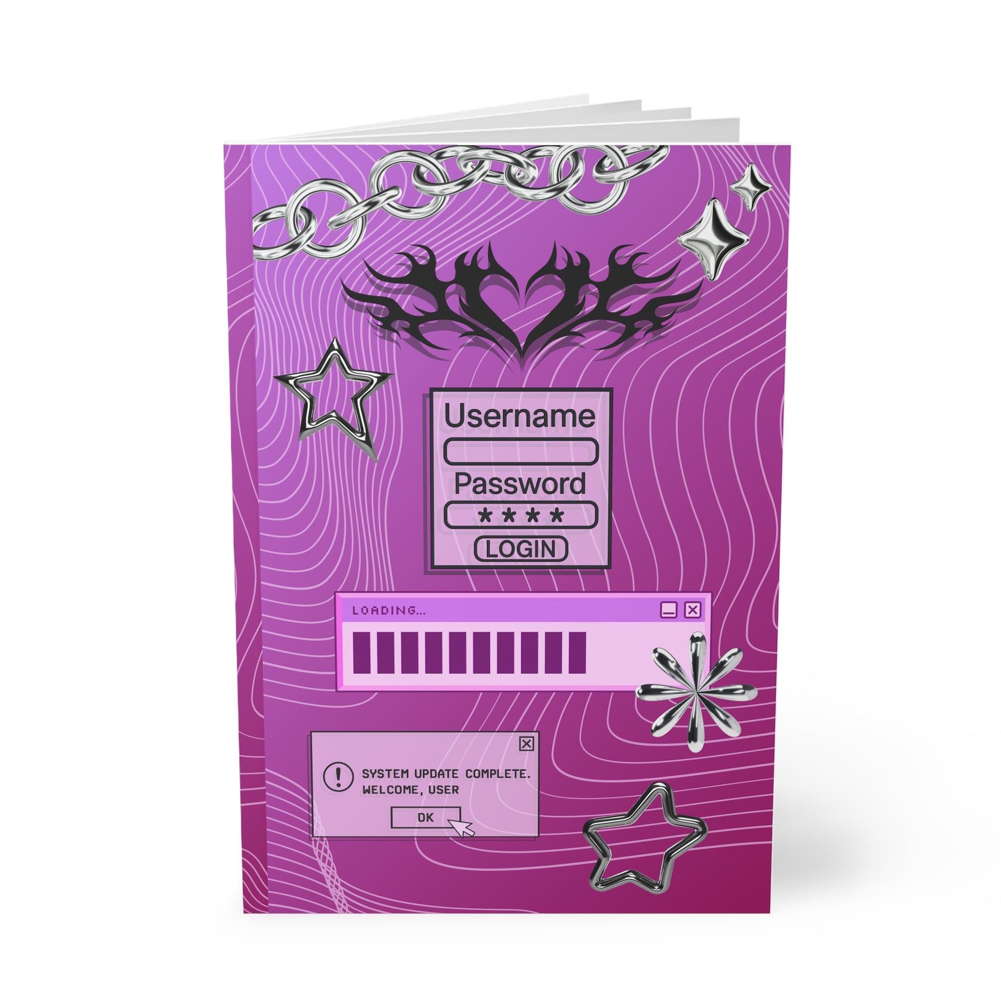 Cyber Y2K Softcover Notebook, A5 | Goth Journal, Stationery Gift, Creative Diary, Tech Lover's Accessory - Mamie Pop Blind Box